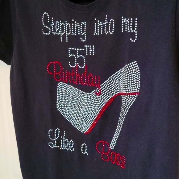 55th BIRTHDAY Short Sleeve Bling Black Tee Shirt in EUC Women's L - Picture 4 of 12